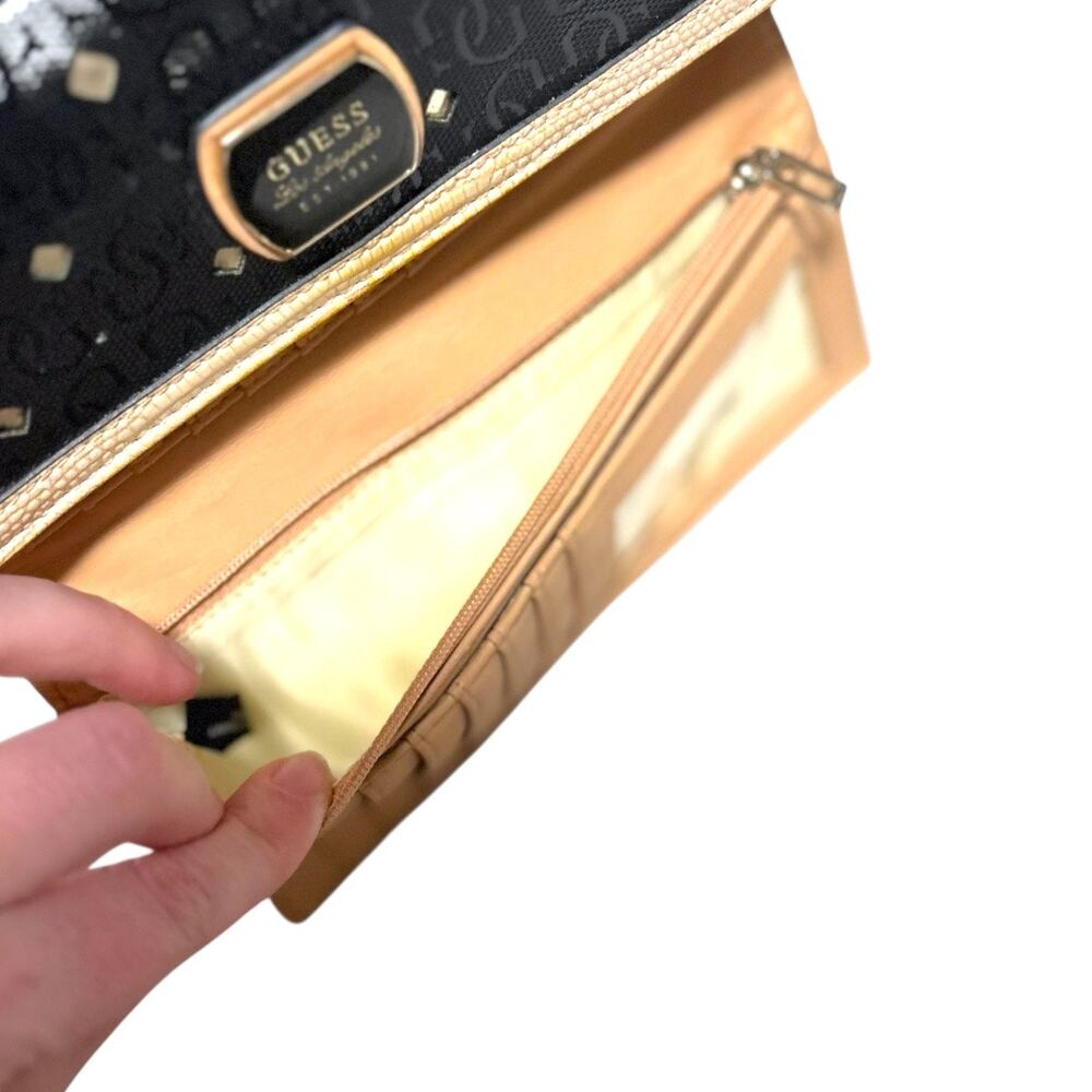 Guess Glam Wallet - Black Cream - Studded Sparkly & Classy w/ Many Pockets! - Picture 6 of 9